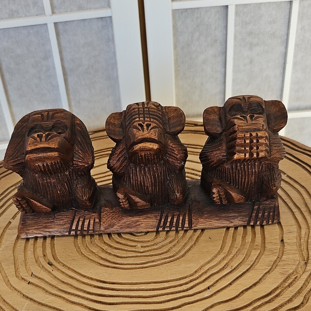 Wooden Three Wise Monkeys Figurine